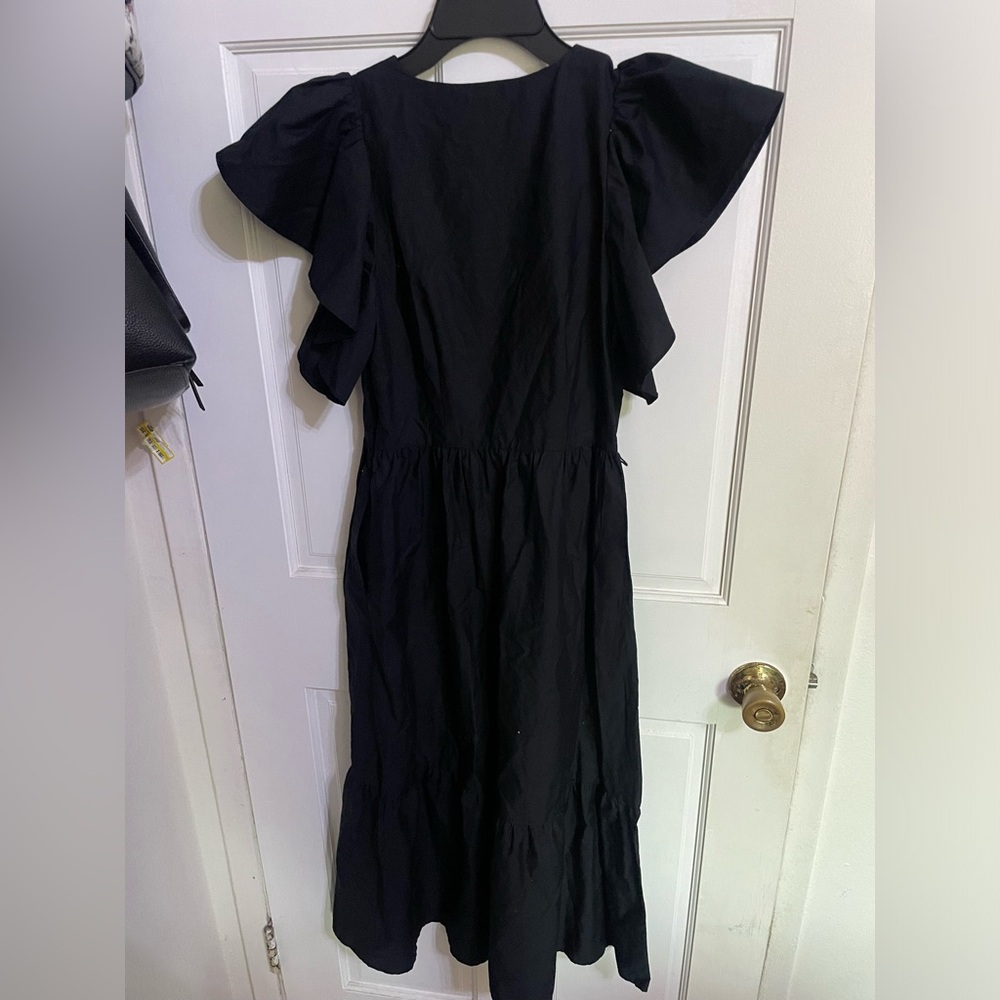 NWT! Women's Flutter Short Sleeve Poplin Tiered Midi Dress - A New Day Black XS - Picture 5 of 6